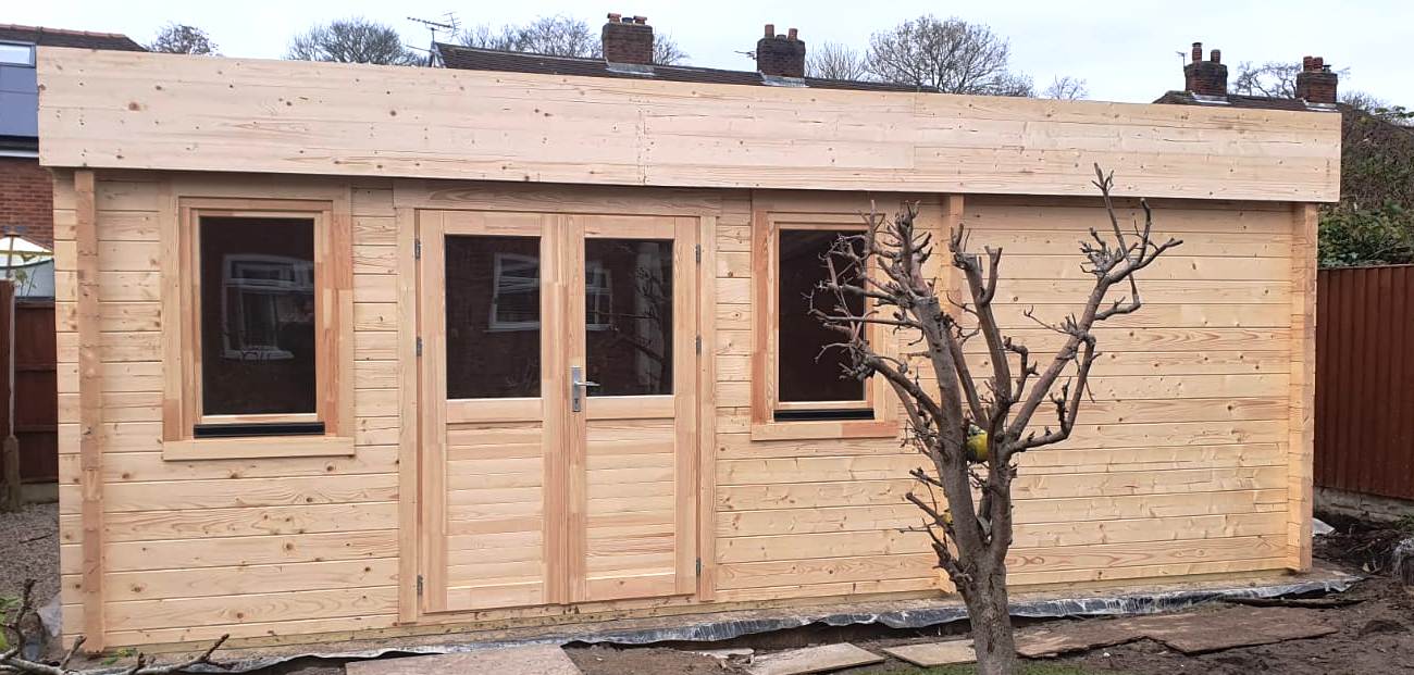 6.5m x 4.5m 70mm Bespoke Log Cabin Installation in Ashton 